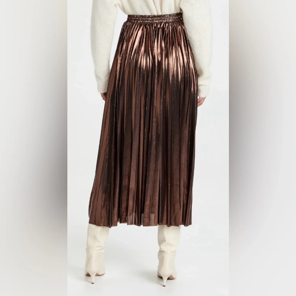 Free People En Saison Pleated Metallic Midi Skirt — Brown, NWT, Size L